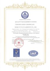 ISO 9001 certificate from Hubei Yuyuan Garments Co., Ltd.