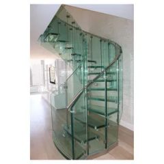 Glass Tread Spiral / Curved Staircase Round Spiral Stairs with Glass Railing - Image 2