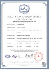 ISO 9001:2015 certificate from Yantai Meifeng Plastic Products Co., Ltd.