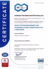 HACCP SYSTEM REQUIREMENT AND STANDARD & CODEX ALIMENTARIUS CXC 1-1969 (2020) certificate from Al Manar Fishmeal & Oil Production
