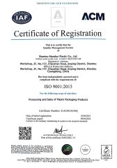 ISO9001:2015 certificate from Shantou Mandun Plastic Co., Ltd.