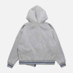 High Quality Warm Fleece Star Patchwork Irregular Zip Hoody - Image 3