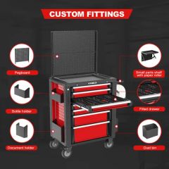 Kinbox 185PCS Other Hand Tools Kit 7 Drawer Red Black 67/71kg DIN 125x30mm Ball Bearing Slide Central Lock - Image 6