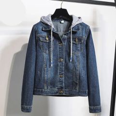 Wholesale Slim Hooded Short Washed Long Sleeve Womens Denim Jacket - Image 1