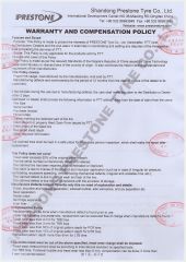 Quality Warranty Letter certificate of SHANDONG PRESTONE TYRE CO., LTD. – certificate photo, supplier certificates section
