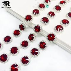 Extremely Brilliant Red Rhinestone Chain Round Shape for DIY Crafts Diamond Around Shiny Stone Wedding Party Decoration - Image 3