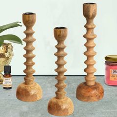 Mango Wood candle Stand Size 6 Inch & 8 Inch Material Mango Wood & Iron Finish Natural & Powder Coated Available Sizes 6 Inch & 8 Inch - Image 2