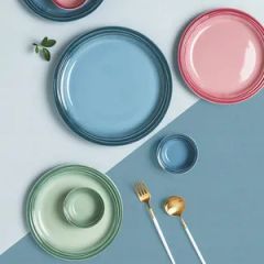 Classic Ceramic Round Dessert Plate Dishes Gradient Tableware Dinnerware - Image 4