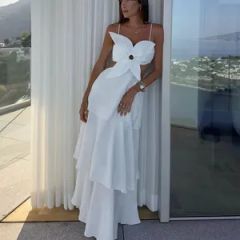 Women's Elegant French Inspired Slim Fit Evening Dress Sleeveless Spaghetti Strap Tiered Floral Gown Custom Clothing Manufacture Wholesale ODM OEM Women Dress - Mingteng Clothing Factory Ltd.
