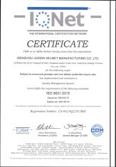 ISO9001 certificate from Wenzhou Leiden Helmet Manufacturing Co., Ltd.