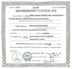 CHAMBER OF COMMERCE certificate from EXPLORE ENTERPRISES
