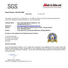 SGS Certification certificate of Jinan Taixi International Trading Co., Ltd. – certificate photo, supplier certificates section