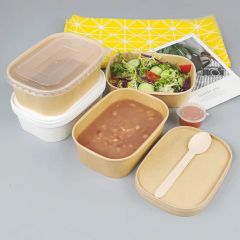 Rectangular Paper Bowl White Costom Logo Kraft Paper Bowl with Paper Lid - Image 2