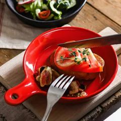 Kitchen Bakeware Breakfast Plate Ceramic Baking Round Tray with Handles - Image 2