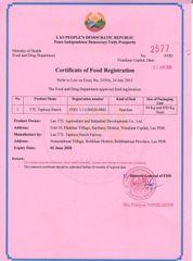 FDA - FDD certificate from Lao TTL Agriculture And Industrial Development Co.,Ltd