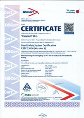 FSSC 22000 certificate from EKOPLAST LLC