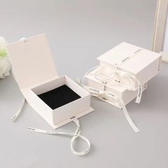 Ring Earring Necklace Jewelry Gift Storage Packaging Paper Box with Satin Ribbon - Image 2