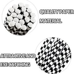 Paper Straws Racing Car Straws Black and White Checkered Drinking Straws for Racing Birthday Party Decorations - Image 2