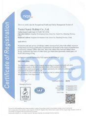 IOS 45001:2018 certificate of Yantai Sunny Rubber Co., Ltd. – certificate photo, supplier certificates section