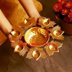 Brass Lotus Urli Shape Round Color Golden Diameter 14 INCH Depth 2 To 3 inch Design Lotus Shape Material Mild Steel Finish Antique - Image 9