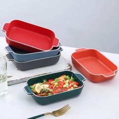Rectangular Bakeware Set Porcelain Baking Dishes Ceramic Bakeware Plates Baking Round Bowl for Kitchen Custom Green Color - Image 1