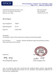 Product Inspection Report certificate from Tianjin Weirui International Trade Co., Ltd.