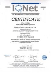 ISO9001 certificate from Zhejiang Tugong Instrument Co., Ltd.