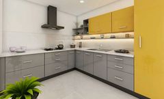 MDF and PVC Modern L Shape Modular Kitchen Colour Yellow Appearance Modern Material MDF and PVC Finish type Polished Door Finishing - Image 1