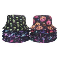 Halloween Skull Print Reversible Double Side Wear Man Woman Bucket Hat - 5.0/5