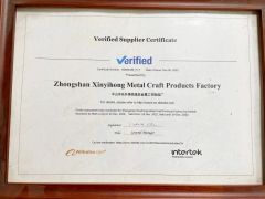 Certificate certificate from Zhongshan Xinyihong Metal Craft Products Factory
