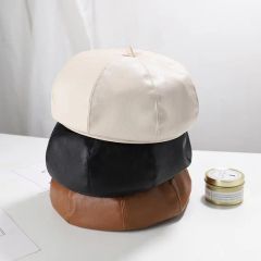 PU Leather Pumpkin Hat Version Japanese British Retro Artist Hat Lovely Beret for Children - 5.0/5
