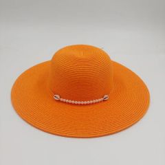 Wide Brim Pearl Shell Beach Women Fashion Sun Straw Hat Origin China Style Striped Model NO. SG230868 HS Code - Shingrand Hats Manufacturer Co., Ltd.