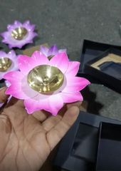Lotus Flower Diya Type Box Weight 4" Design Round Material Brass Features Box 4" Occasion Diwali Lighting Type Oil Packaging Type - Image 1