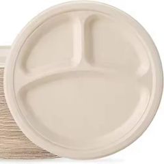 Pfas Free Biodegradable10" 3-Compartment Plates Disposable Paper Plates Lunch Trays - Image 2