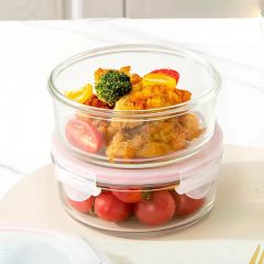 Borosilicate Rectangular /Square/Round Glass Food Storage Container Glass Crisper with Plastic Lid Lunch Bento Boxes - Image 3
