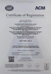 ISO9001:2015 certificate from Chuangda Plastic Industry Co., Limited