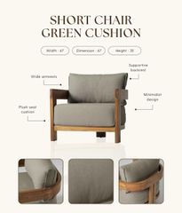 sofa with cushion Teak wood & rattan robes combination - Image 2