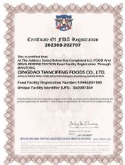 FDA certificate from Qingdao Tiancifeng Foods Co., Ltd