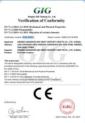 CE Certificate certificate from Ningbo Hangzhou Bay Best Century Crafts Co., Ltd.