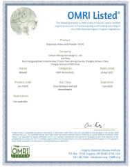 OMRI 16-0-0 certificate from Sichuan Shihong Technology Co., Ltd