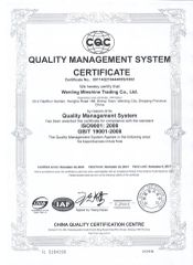 CERTIFICATE ISO9001:2008 certificate from Taizhou Minshine Auto Parts Manufacturing Co., Ltd.