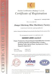 ISO9001 certificate from Jiangxi Province County Mining Machinery Factory