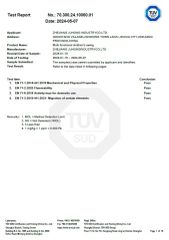 test certificate from Zhejiang Juhong Industry Co., Ltd