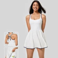 Wholesale Sportswear Sleeveless Tennis Sports Dress with Chest Pad Yoga Outfit Bow Skirt Style Women Active Wear Tennis Wear Tennis Dress Gym Wear - Mingteng Clothing Factory Ltd.