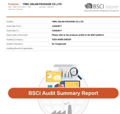 BSCI Audit certificate from Yiwu Jialan Package Co., Ltd.