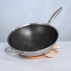 High Quality Commercial 32/34/36cm Big Capacity 3-Ply Stainless Steel Honeycomb Wok Pan Non Stick Wok with Glass Lid - Yiwu Cassue Trading Co., Ltd