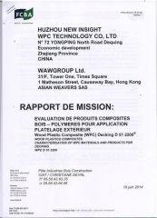 FCBA Test Report certificate of Zhejiang New Insight Wood Composite Co., Ltd – certificate photo, supplier certificates section