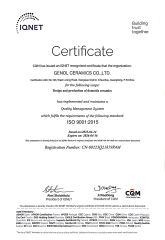 ISO 9001 certificate from GENOL CERAMICS CO.,LTD