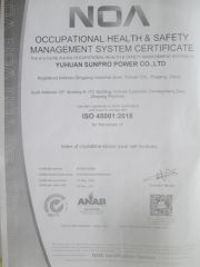 ISO45001 certificate from Zhejiang Sunpro Power Technology Co., Ltd.