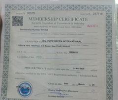 MEMBERSHIP CERTIFICATE KARACHI CHAMBER OF COMMERCE & INDUSTRY certificate from EVER GREEN INTERNATIONAL